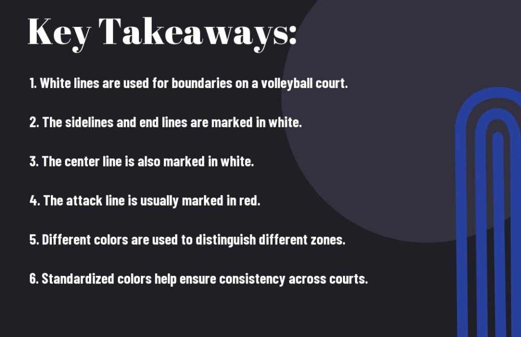 What colors are typically used for volleyball court lines?