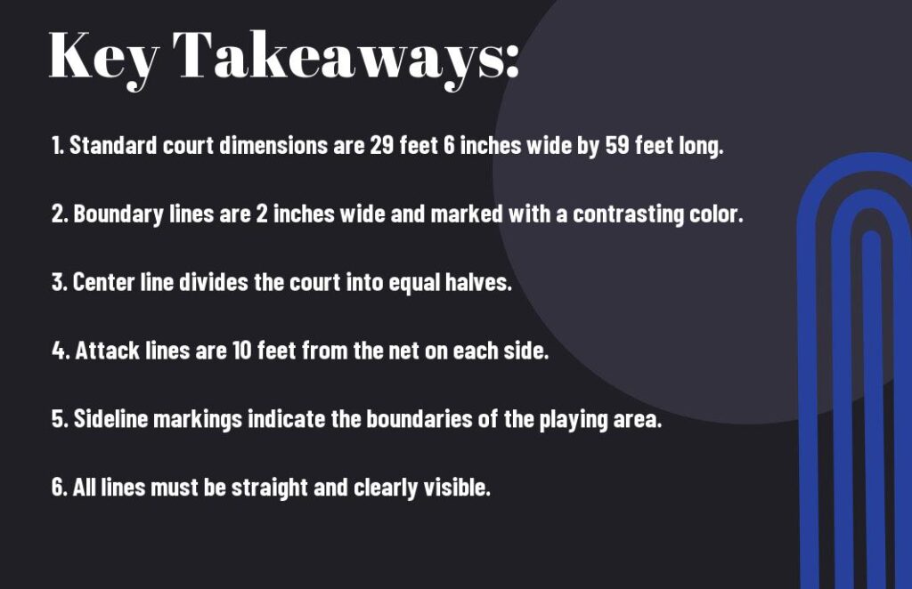 What are the rules for line markings on a volleyball court?
