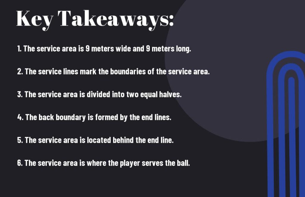 What are the dimensions of the service area in volleyball?